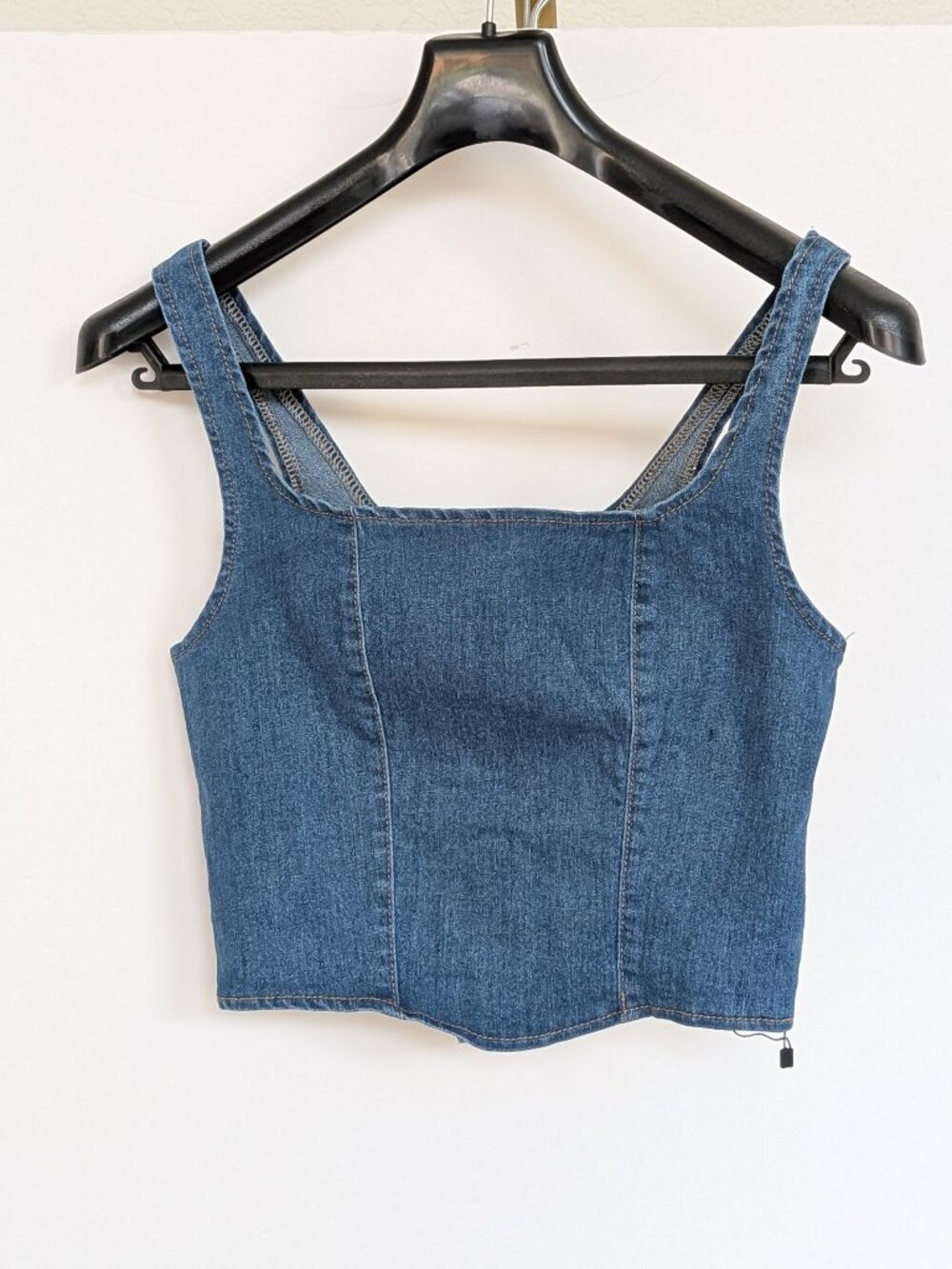 Forever 21 Denim Crop Top Medium Back Zipper Corset Y2K Chic Festival Boho